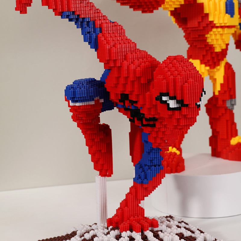 Đồ chơi xếp hình mô hình lắp ráp 36cm nhân vật hoạt hình iron man, stitch người nhện, khủng long, gấu bearbrick, mario