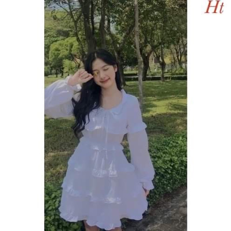 Váy xoè tay dài ba tầng HT12