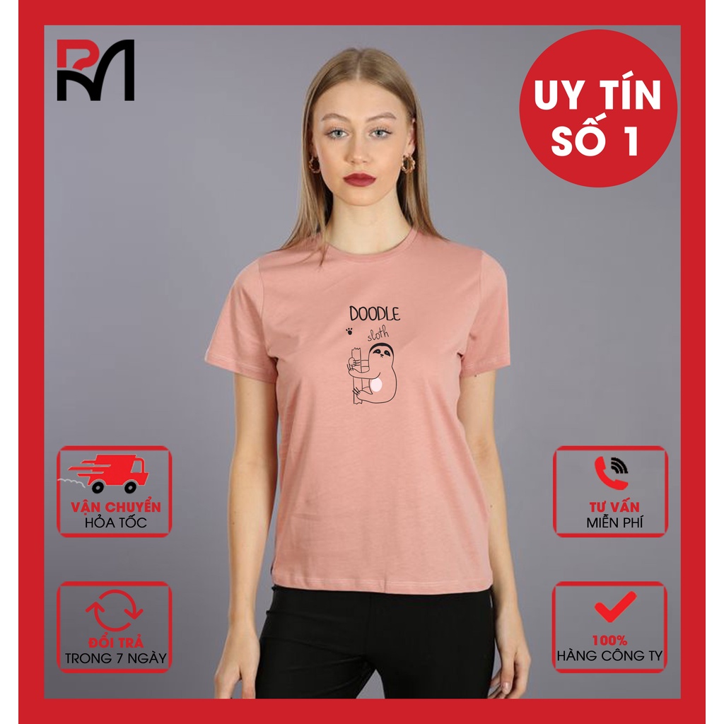 ÁO PHÔNG NỮ màu hồng ruốc/hồng đất in hình thú cưng ngộ nghĩnh
