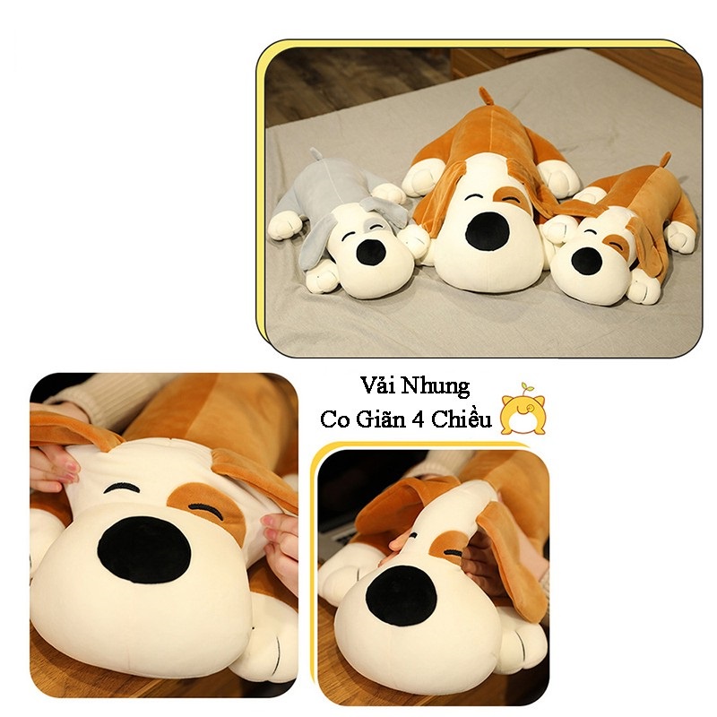 Gấu Bông Chú Chó Nằm Mắt Híp Mũi tròn - Kích Thước 67cm - Chất Liệu Cao Cấp