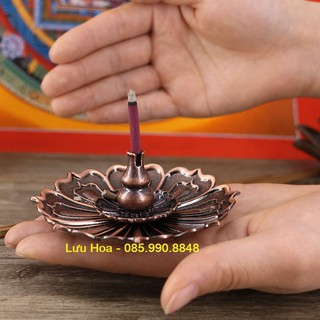 Chân cắm hương, đế đốt nhang hợp kim đồng hình hoa sen phụ kiện thác khói xông trầm