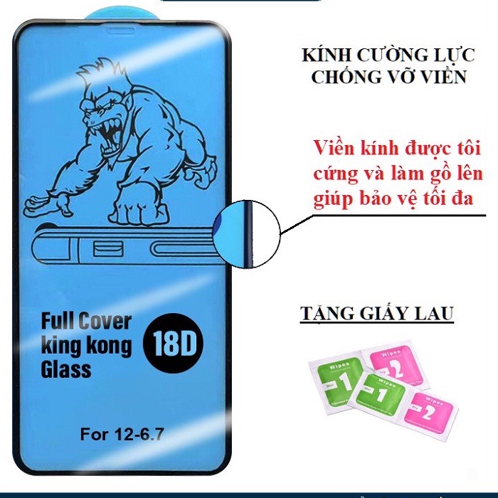 Kính cường lực 18D King Kong chống vỡ viền dành cho Iphone 6 đến 13 pro max