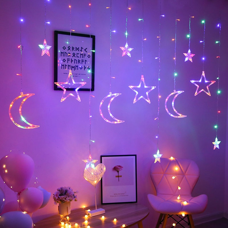 đèn led ngôi sao lồng nhỏ nhấp nháy ánh sáng chuỗi bầu trời lưới phòng ngủ lãng mạn rèm trang trí