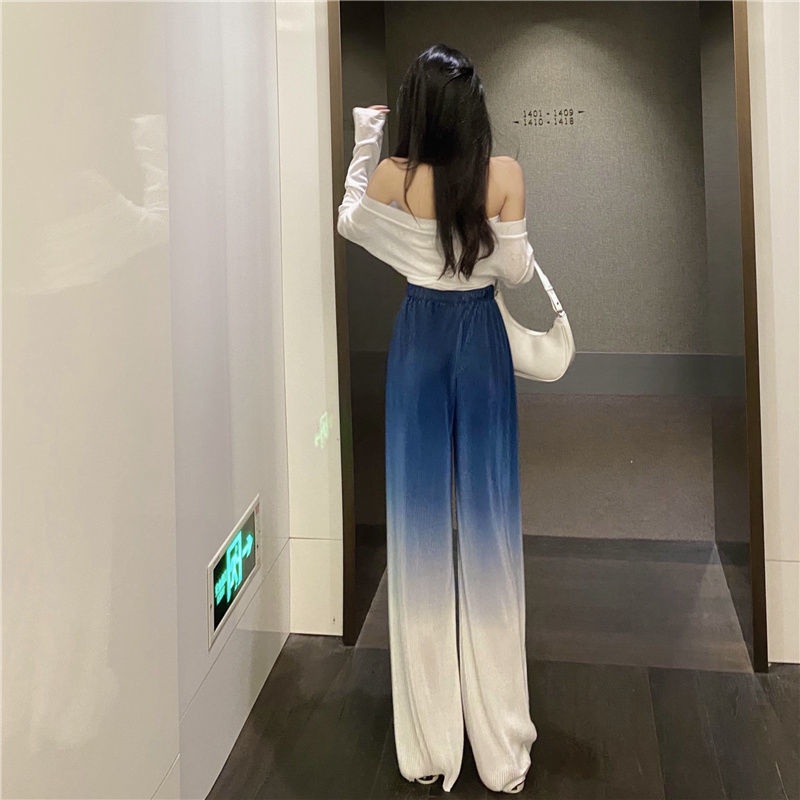Quần Dài Ống Rộng Nhuộm Màu Phong Cách Hàn Quốc Thời Trang Mùa Hè Cho Nữ
