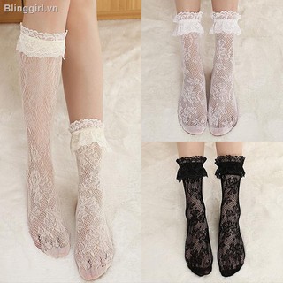 Vớ ren cổ cao 2 màu đen/ trắng xinh xắn cho nữ