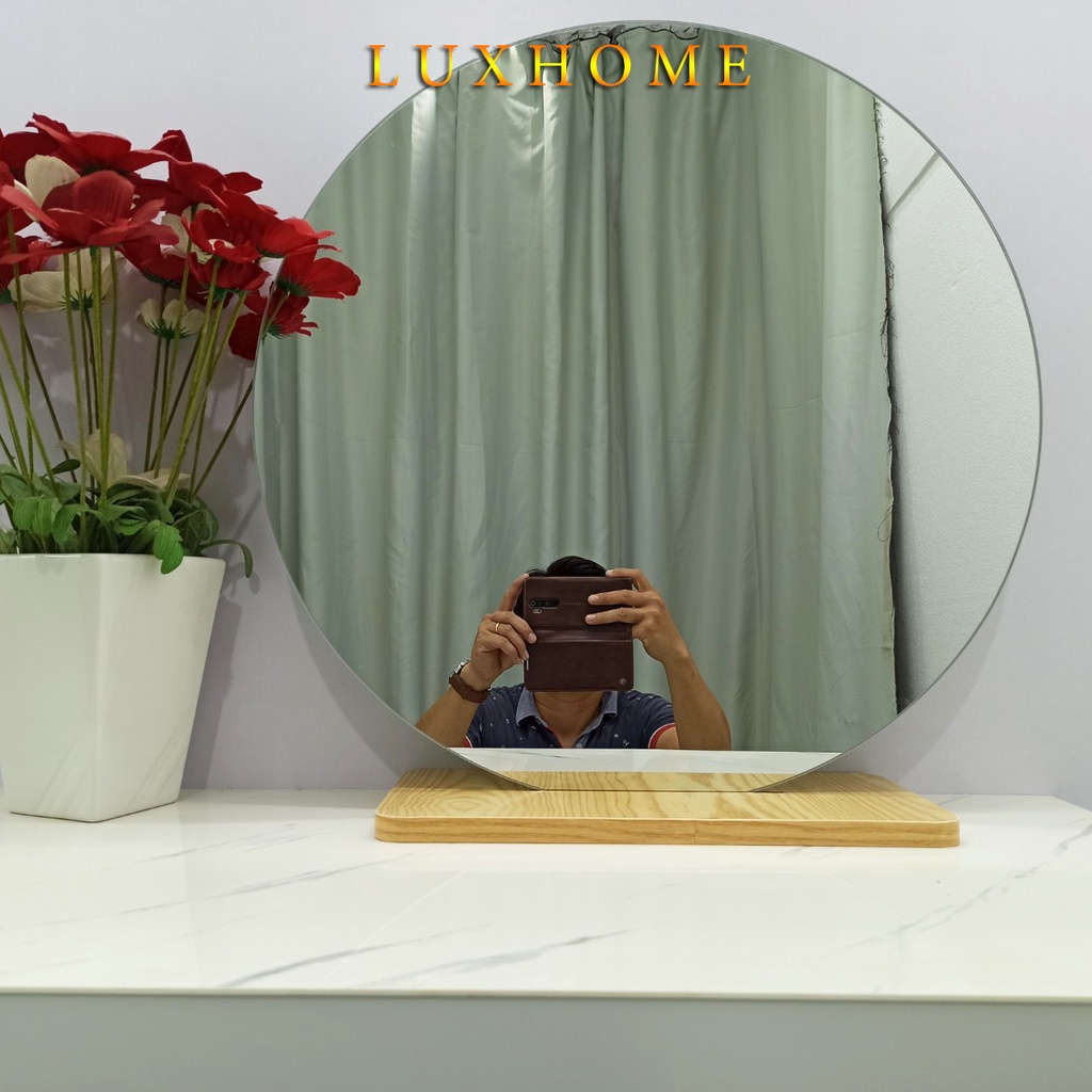 Gương Để Bàn 60 CM Chân Gỗ LED Cảm Ứng LUXHOME. Gương bàn trang điểm siêu nịnh, gương decor cực đẹp