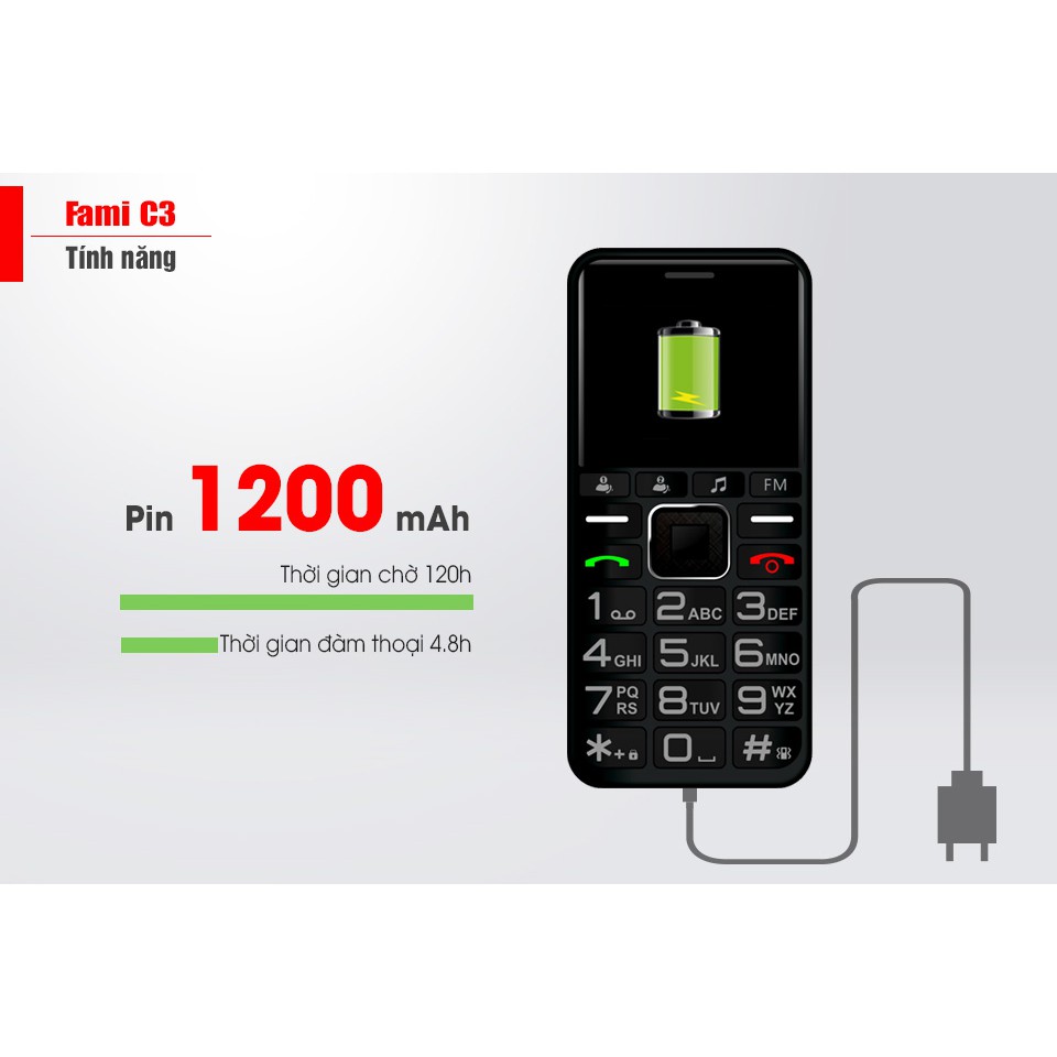 Điện thoại Masstel Fami C3 - chữ to, loa to, FM không cần tai nghe | BigBuy360 - bigbuy360.vn