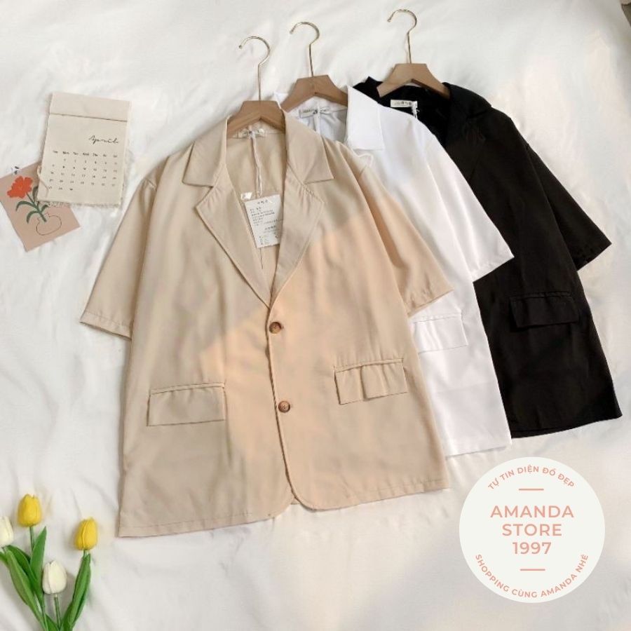 {Amanda}Blazer cộc tay dáng dài, lỡ 6 màu HOTHIT. Blazer ngắn tay trẻ trung mix đồ siêu dễ
