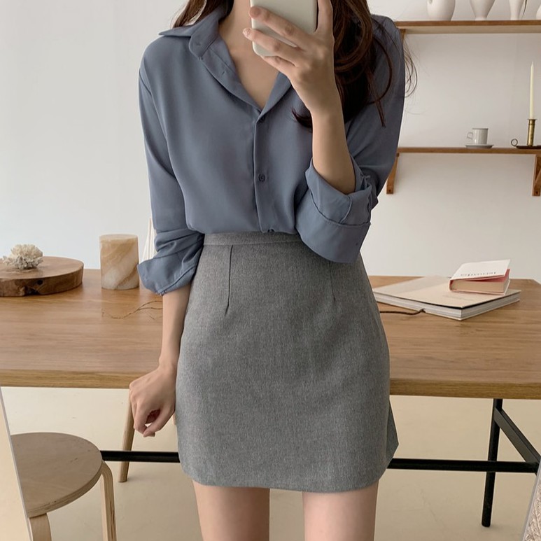 Áo Sơ Mi Dài Tay Dáng Rộng Trơn Màu Đơn Giản Dành Cho Nữ 37721