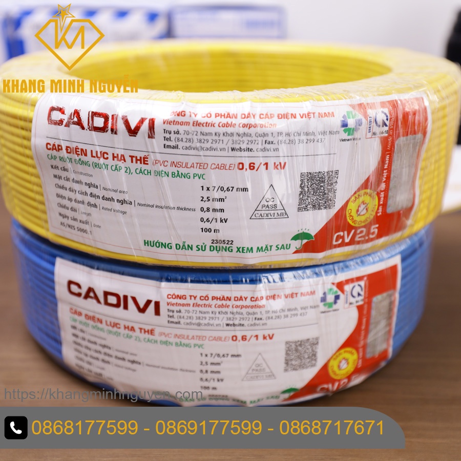 [Có bán lẻ] Dây điện CADIVI đơn 2.5mm - 0,6/1kV - 5m, 10m, 20m - hàng chính hãng CADIVI - lõi đồng nguyên chất 100%