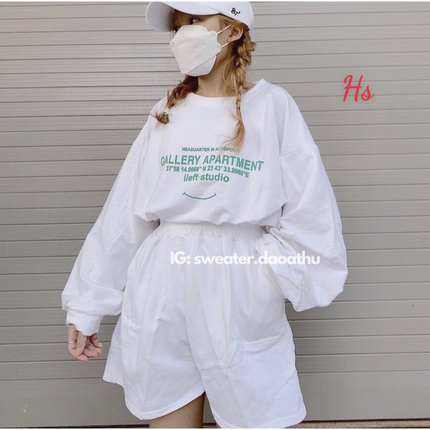 Áo sweater trắng in galley , chất liệu chân cua SP000802