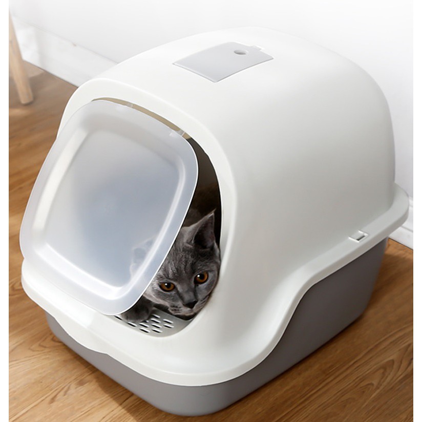 cat box Nhà vệ sinh cho mèo (thế hệ mới nắp gập) loại hộp kín cửa rất rộng, cho mèo đến 7kg (tặng xẻng xúc cát mèo)