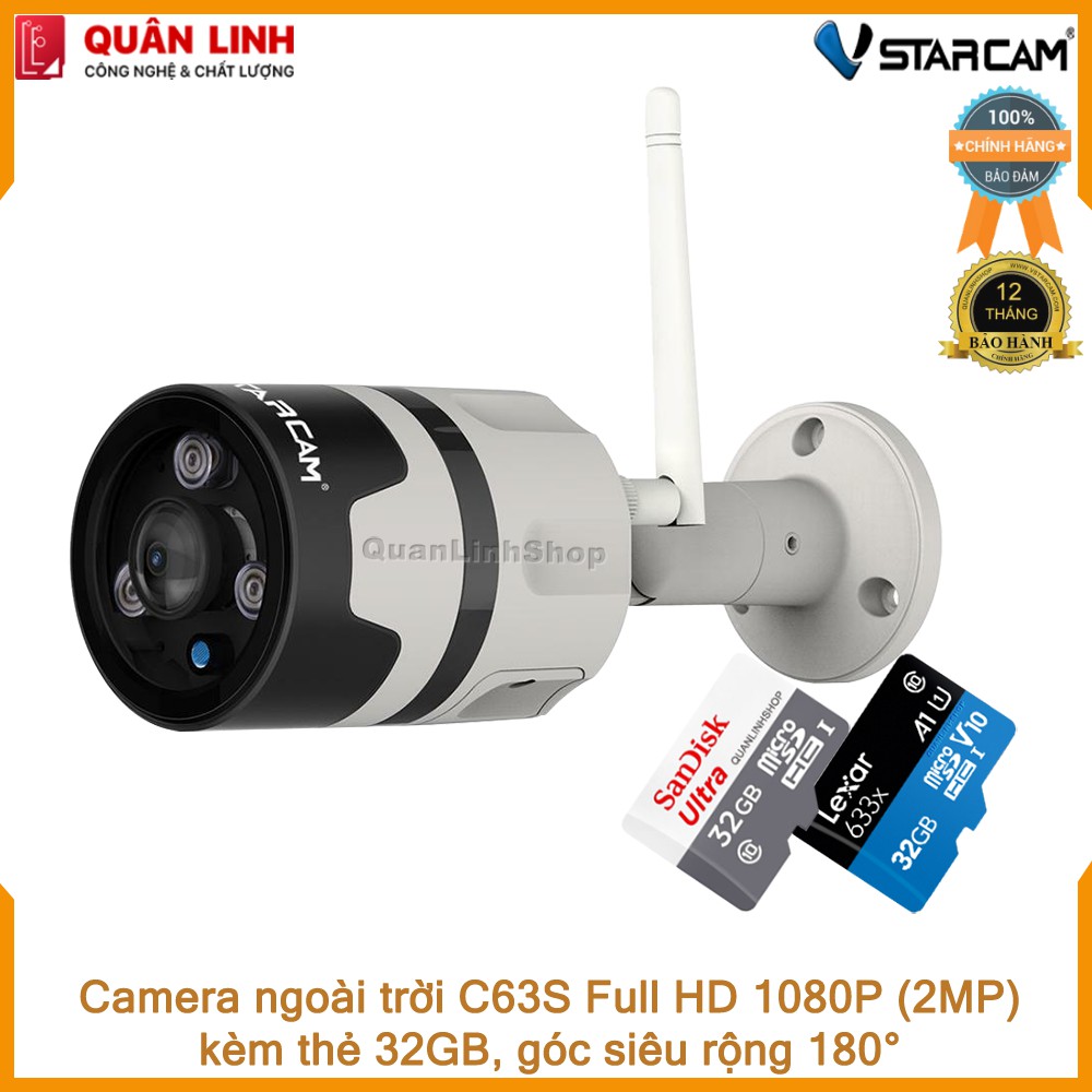 Camera Wifi IP ngoài trời Vstarcam C63sFull HD 1080P kèm thẻ 32GB Class10