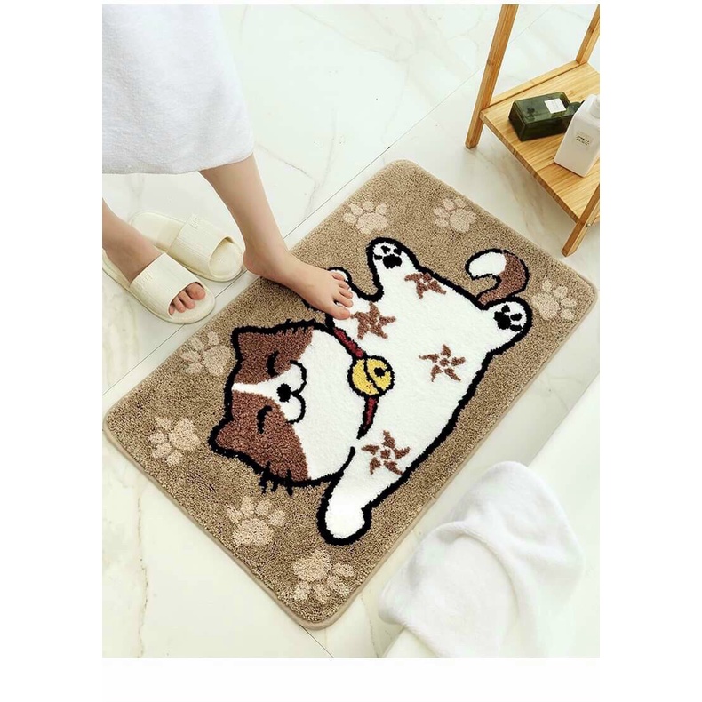 Thảm chùi chân hình Mèo dễ thương, thảm chùi chân lông cừu dày mịn, hàng loại 1