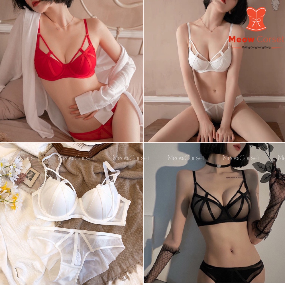 Bộ đồ lót nữ dây chéo sexy nâng ngực có gọng chống sệ 1787 [MEOW Corset]