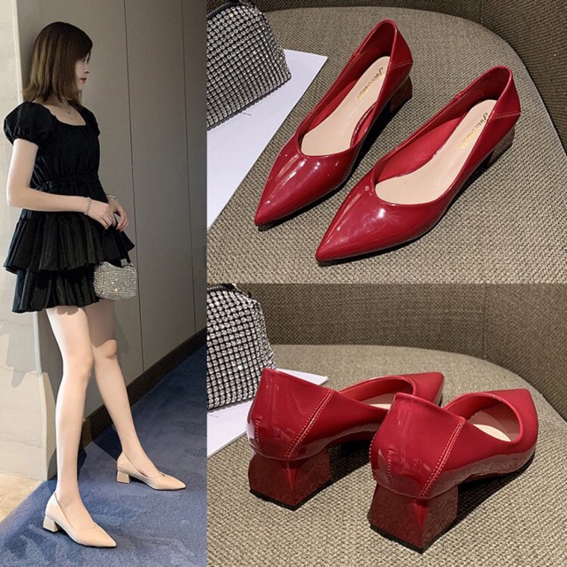 Giày cao gót trơn da bóng 5cm BIG SIZE 35-43