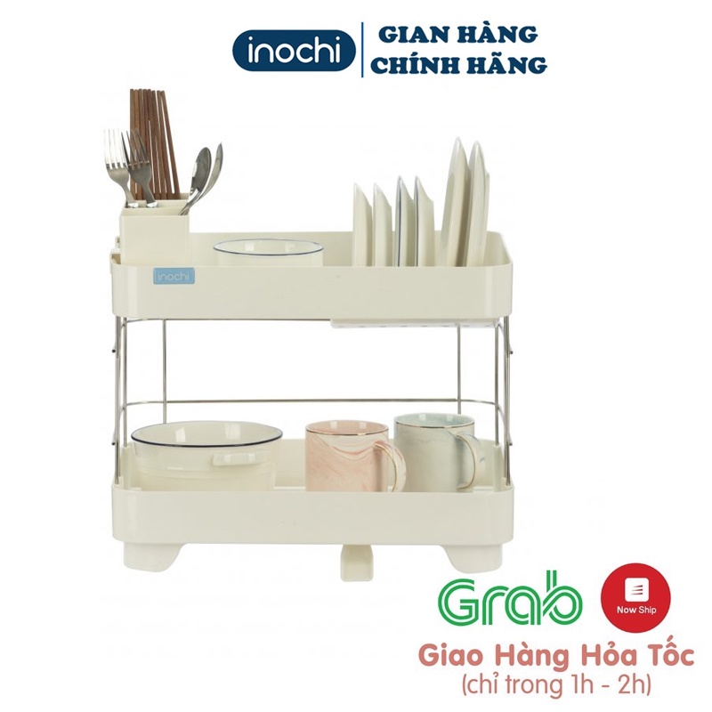 Kệ Để Chén Bát INOCHI 2 Tầng Khung Inox Có Khay Thoát Nước Thông Minh