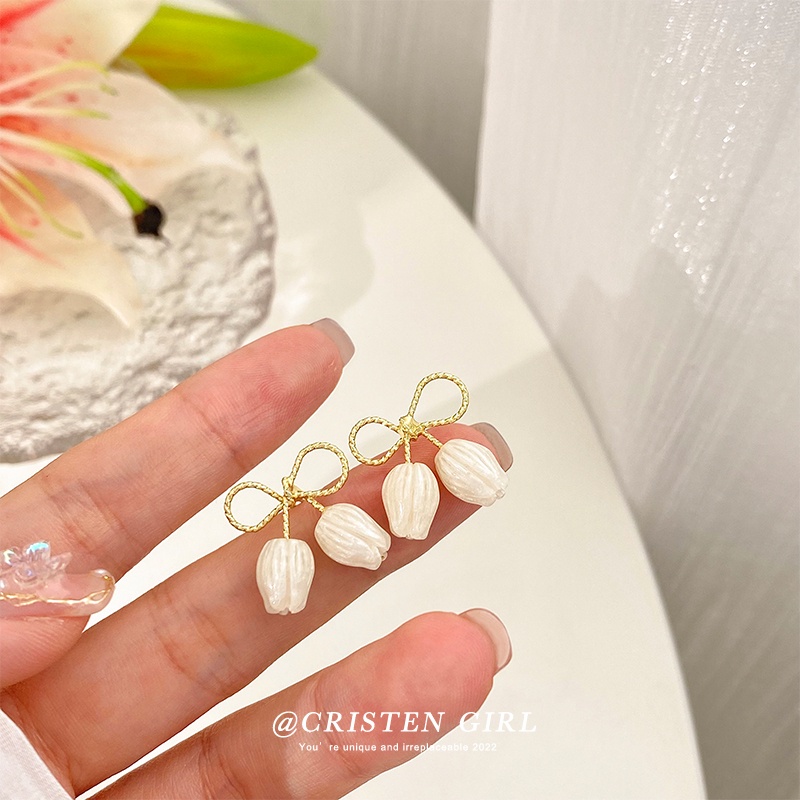 MOCHASHUĐôi khuyên tai Mochashu hình hoa tulip đính đá xinh xắn cho nữ