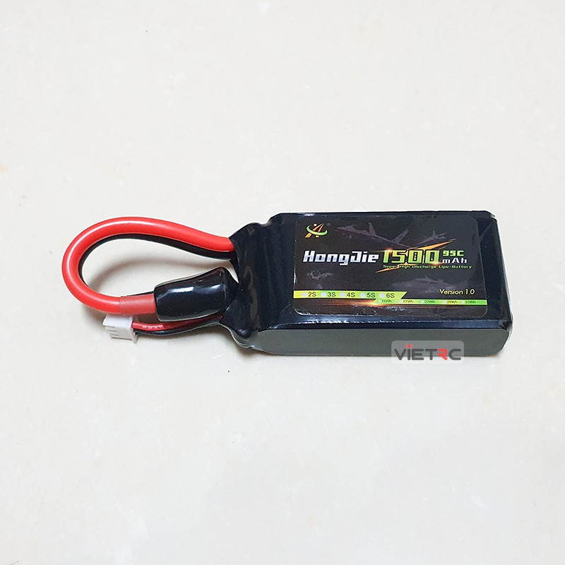 Pin lipo Hongjie 2S (7.4V) / 3S (11.1V) dung lượng 1500mAh 95C dùng cho tàu, xe, máy bay điều khiển từ xa