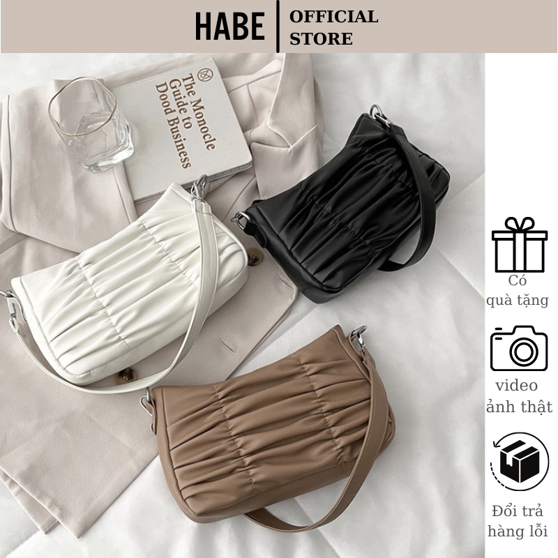 Túi kẹp nách hoạ tiết nhúm đám mây, túi đeo vai da mềm phong cách Hàn Quốc đơn giản cho nữ