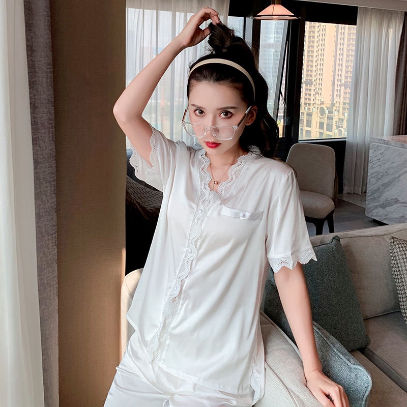 Bộ đồ ngủ ngắn tay phối ren quyến rũ thời trang cho nữ