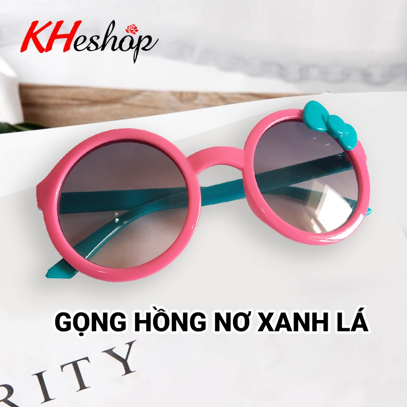 kính mát thời trang cho bé gái, có nơ gọng tròn dễ thương, đi nắng chống bui, chống tia UV400- mã H1374