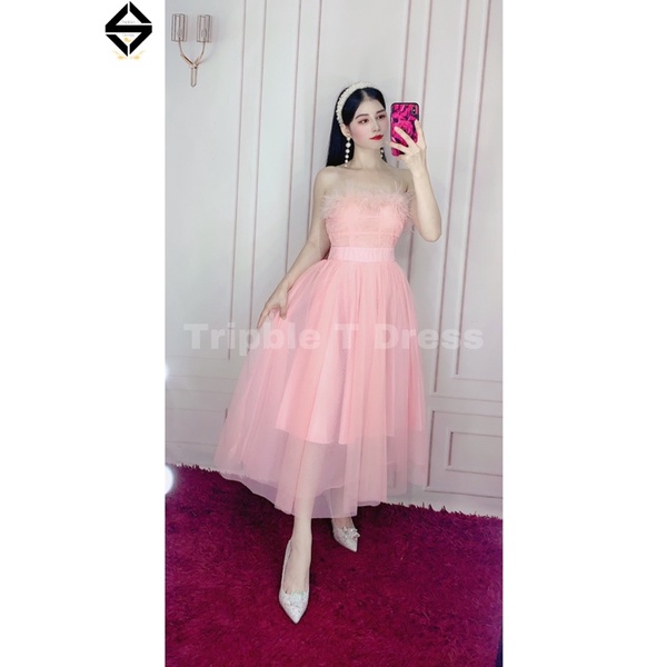 Đâm xoè công chúa cúp ngực phối viền lông tua rua siêu xinh TRIPBLE T DRESS - size M/L -MS373V