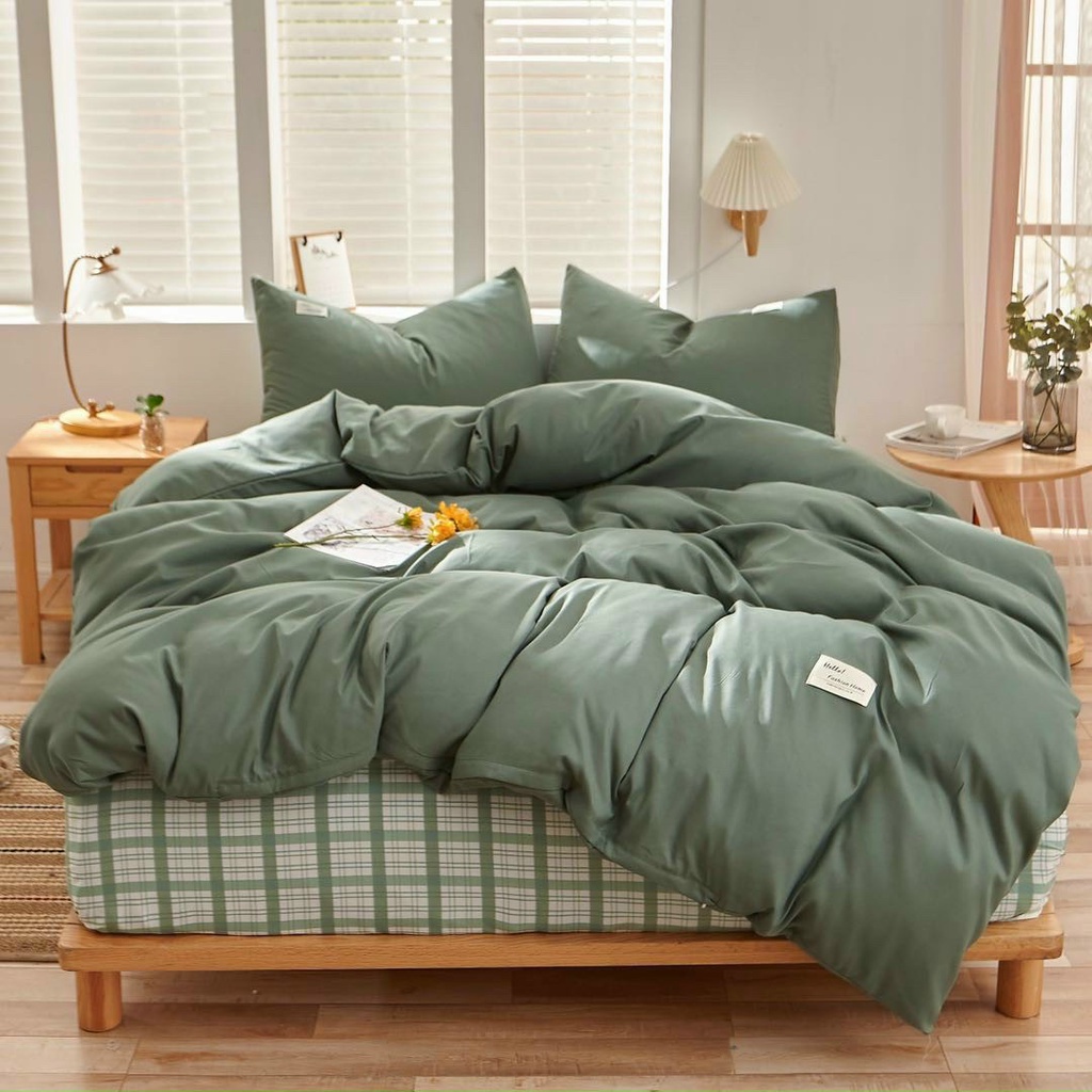 🔥BỘ CHĂN GA MIX PHONG CÁCH HÀN QUỐC 5 MÓN ⚡ CHĂN TRƠN GA KẺ ĐỦ KÍCH THƯỚC( M2,M6,M8.2M)