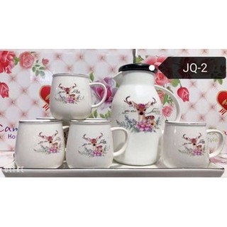 BỘ BÌNH CỐC KÈM KHAY SỨ XƯƠNG CAO CẤP HÌNH HƯƠU