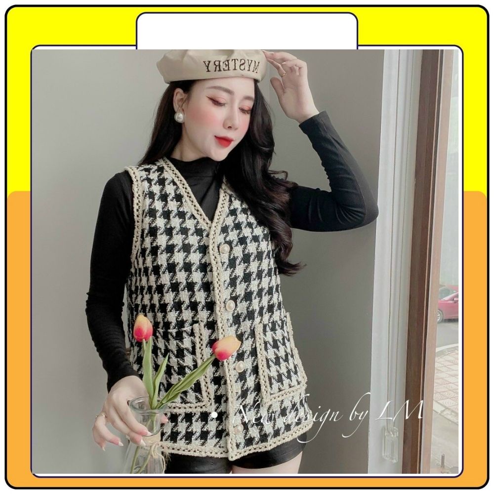 Set gồm áo dạ kẻ ziczac và áo thun đen bên trong siêu xinh Queenshop