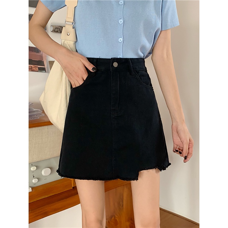 Chân váy jean SUXI dáng chữ A lưng cao phong cách cổ điển thời trang dành cho nữ