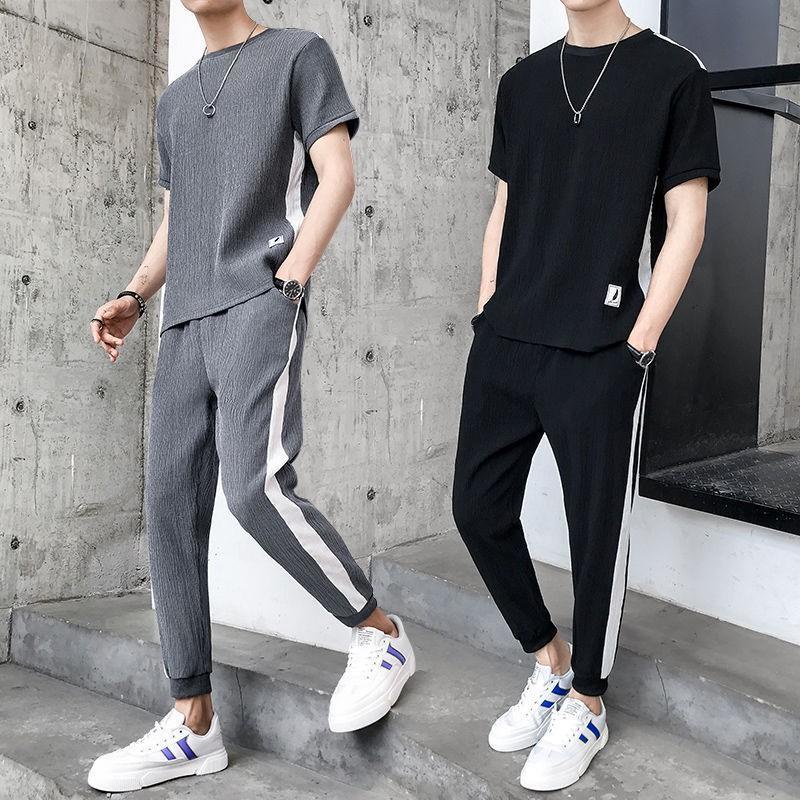 Set Đồ Thể Thao Hai Món Áo Tay Ngắn Quần Ôm Thời Trang Mùa Hè Phong Cách Thể Thao Cho Nam