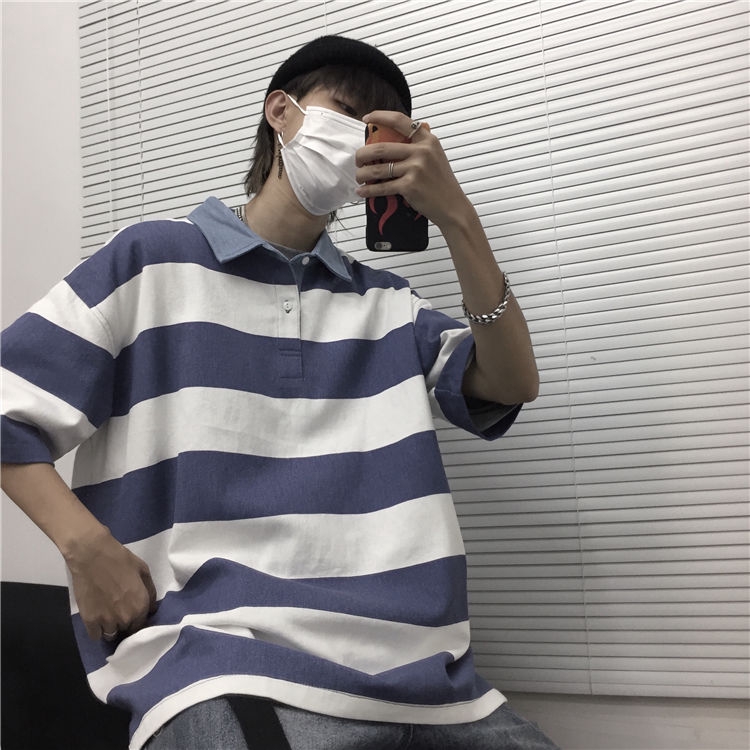 Áo thun tay ngắn họa tiết sọc ngang trẻ trung cho nam và nữ | BigBuy360 - bigbuy360.vn