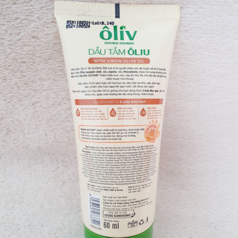 Dầu Tắm Ôliv Virgin Olive Oil Dưỡng Ẩm Da 60Ml - sữa tắm oliv mùi thơm ngọt lâu