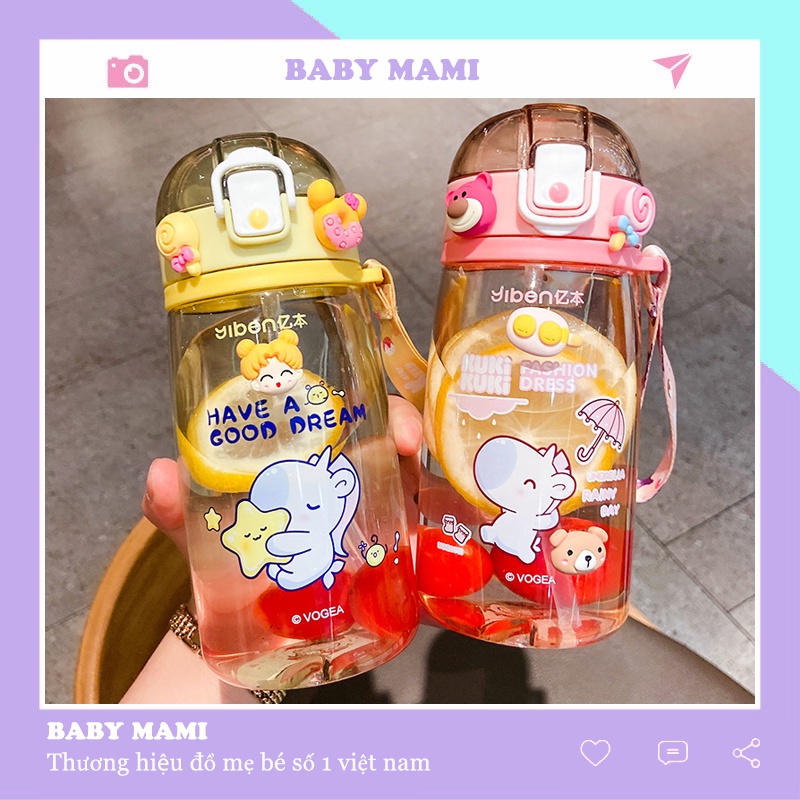 Bình nước cho bé dây đeo có ống hút cute giá rẻ tập uống đi học BN13