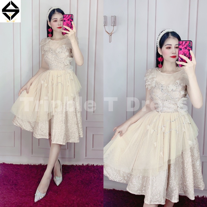 Đầm xoè dự tiệc công chúa lưới nhũ kim tuyến TRIPBLE T DRESS - size M/L - MS361V