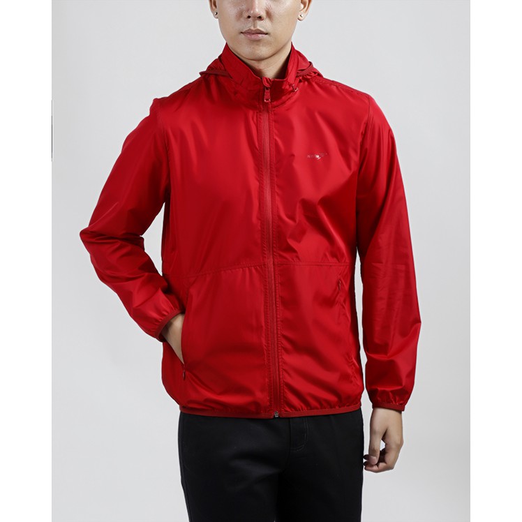 Áo khoác gió 1 lớp kwin màu đỏ regular fit có mũ KJK004W7