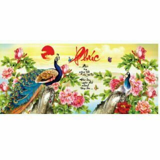 Tranh đính đá PHÚC -ĐÔI CÔNG HOA MẪU ĐƠN LV222