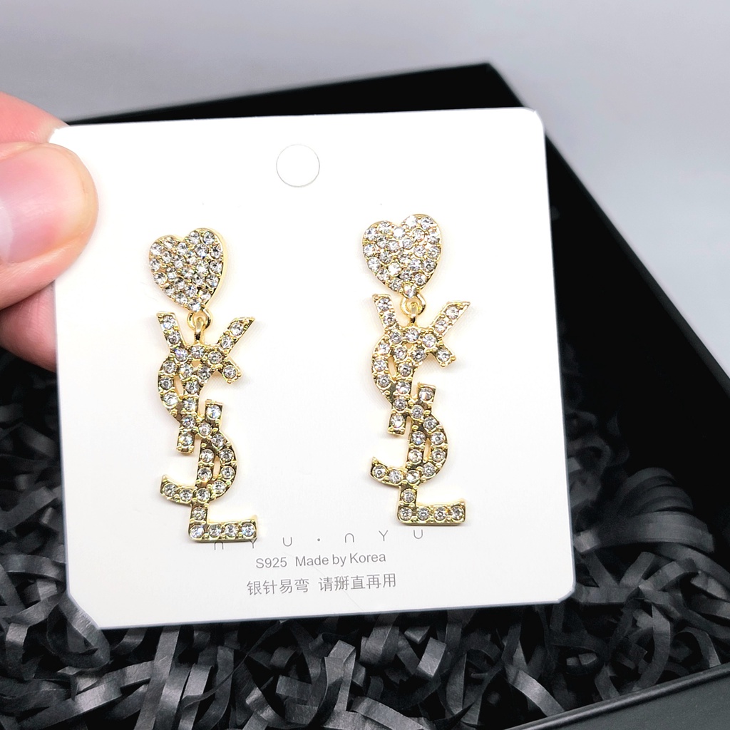 Bông tai nữ thương hiệu YSL dáng thả dài đính đá cao cấp TB483