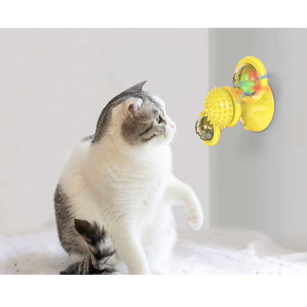 Đồ chơi cho mèo trụ tròn xoay (gắn kính hoặc nền nhà đá hoa) có bóng phát sáng có mát xa vui nhộn