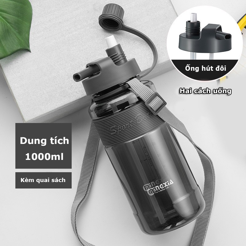 Bình Đựng Nước Tập Gym Bình Nước Thể Thao Có Ống Hút Đôi tiện lợi 700ml 1000ml