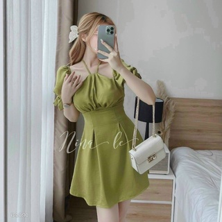 h9- đầm xoè chữ A cổ yếm tay nơ bồng