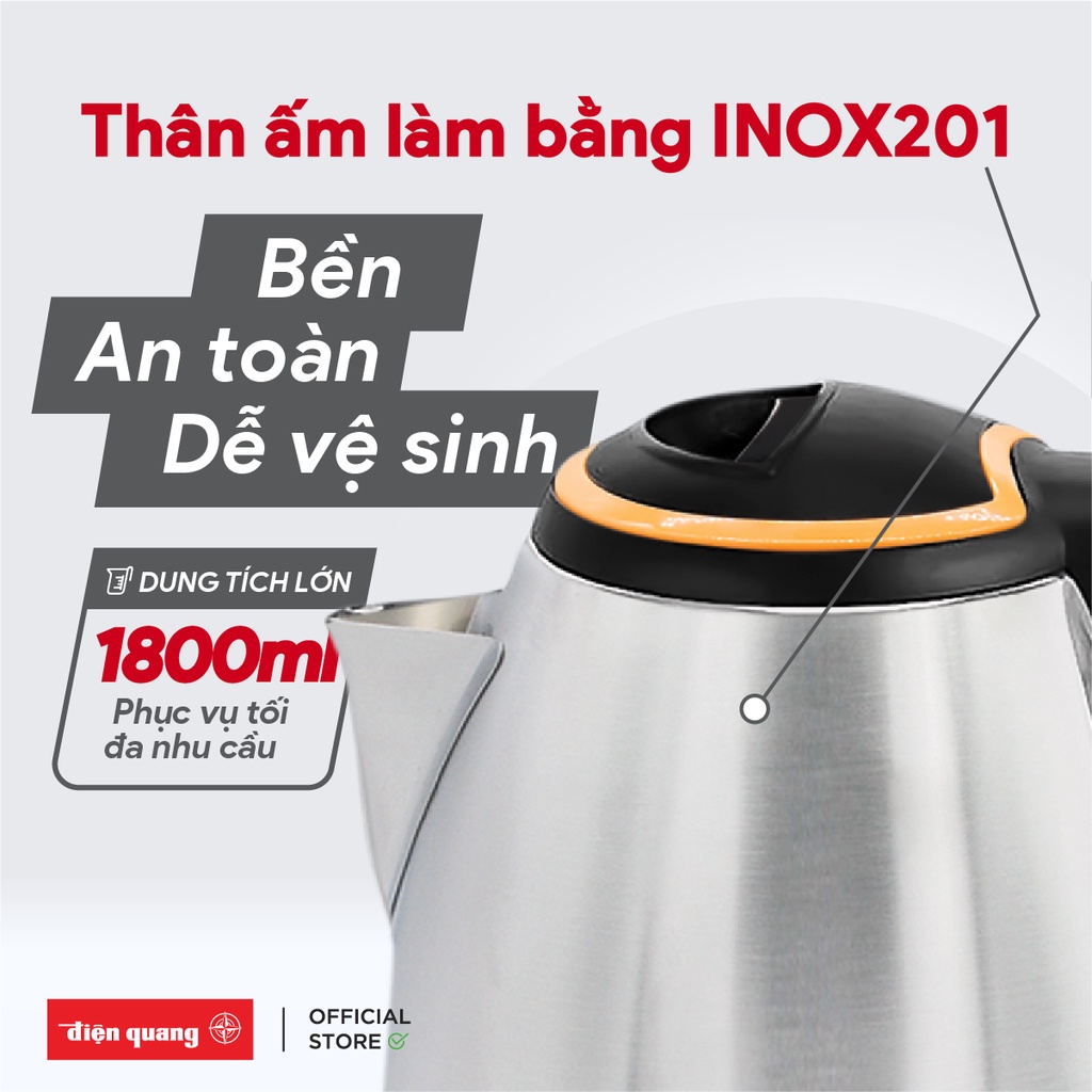 Ấm đun nước siêu tốc Điện Quang ĐQ EKT06 1518 BL - Dung tích lớn 1.8L