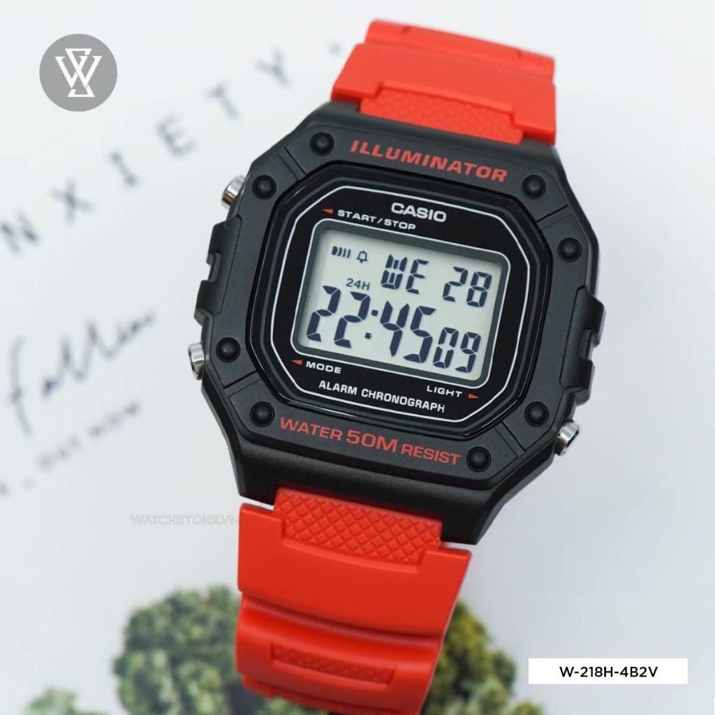 Đồng Hồ Điện Tử Nam Casio WATCHSTORE W-218H-4B2VDF Thiết Kế Kính Nhựa 43mm, Độ Chịu Nước 5ATM, Vỏ Nhựa Cao Cấp