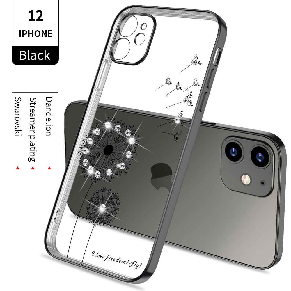 Ốp điện thoại vuông mạ họa tiết bồ công anh cho iPhone 12 12 Pro Max Mini 7 8 Plus SE 2020 11 Pro Max X XS Max XR