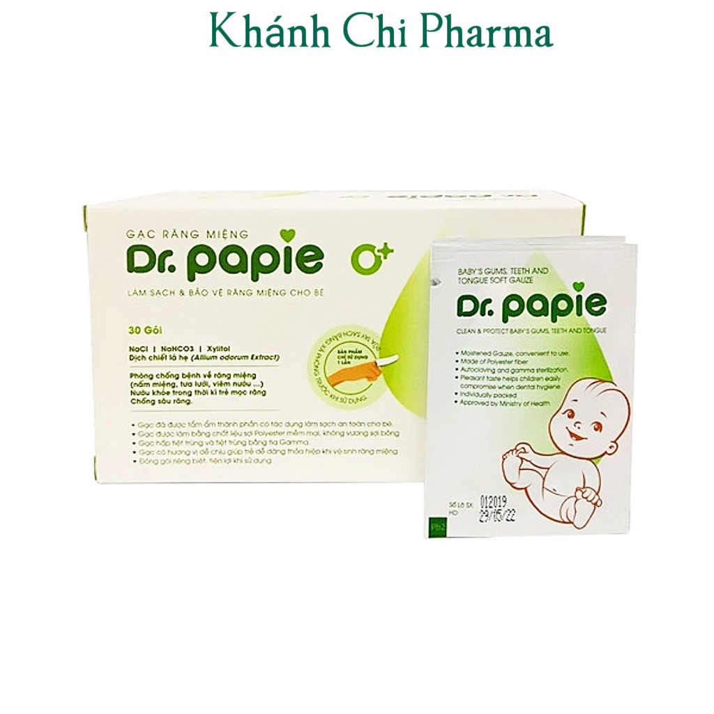 Gạc răng miệng Dr papie. Gạc rơ lưỡi drpapie giúp làm sạch và bảo vệ răng miệng cho trẻ từ 0 tháng tuổi