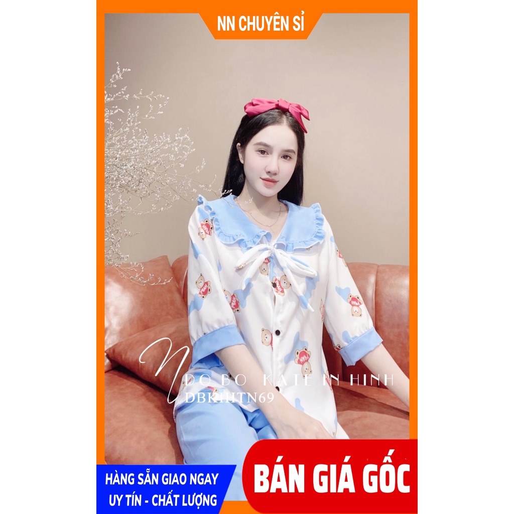 Đồ bộ nữ mặc nhà cổ tiểu thư in hình bò sữa in gấu Hapy hoạt hình dễ thương DBKIHTN69