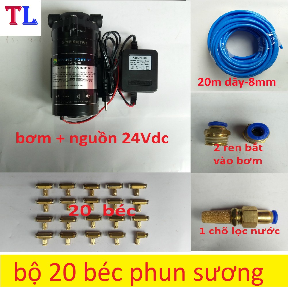 bộ máy bơm phun sương 20 béc - (combo bộ phun sương 24v-20 béc)