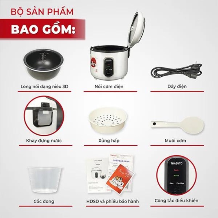 Nồi Cơm Điện Lòng Niêu Masuto GS-30P 1,8L Dung tích 1,8 Lít cho 4-5 Người Ăn Công Suất 650W, Chống Dính Cao Cấp
