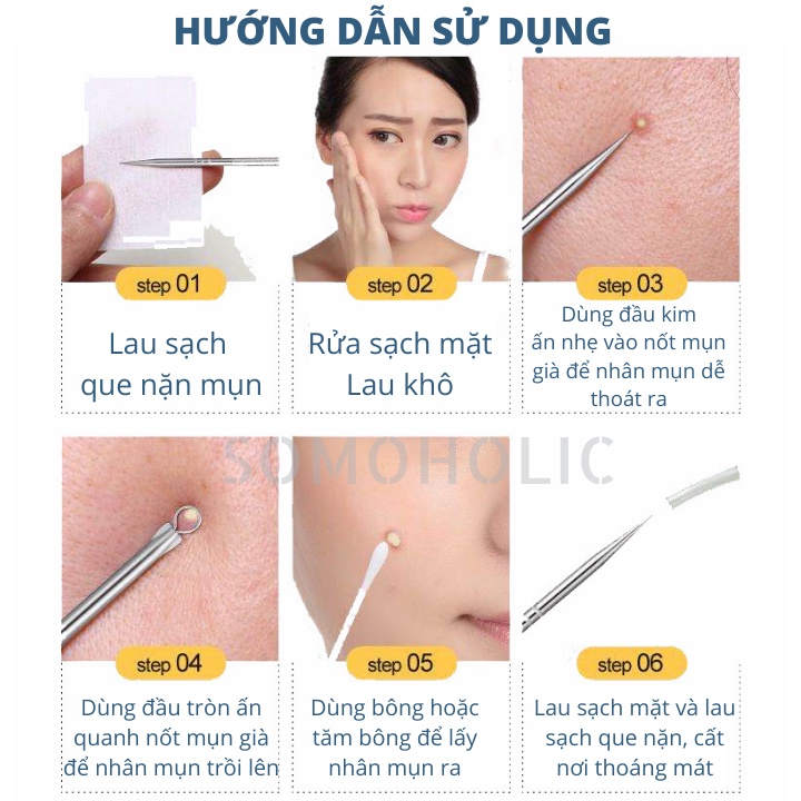 Cây Nặn Mụn Combo 4 món Que Lấy Mụn Cao Cấp Spa Tiện Dụng Chuyên Nghiệp Somoholic QNM1